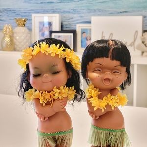 Vintage Hawaiian Hula Girl & Boy Doll Rubber Plastic Retro Toy